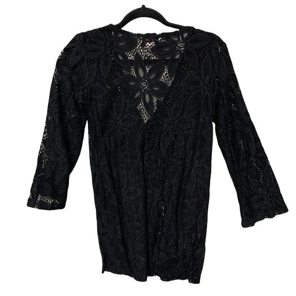 J Valdi Daisy Floral Lace Flower Deep V-Neck Black Swimwear Cover Up Small - Picture 5 of 11